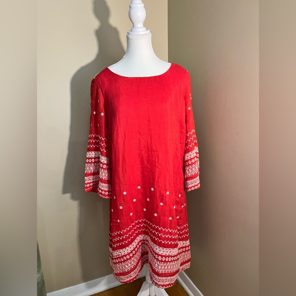 Luxology BOHO Shift Dress Womens Size Medium Bell Sleeve Crochet Embroidered